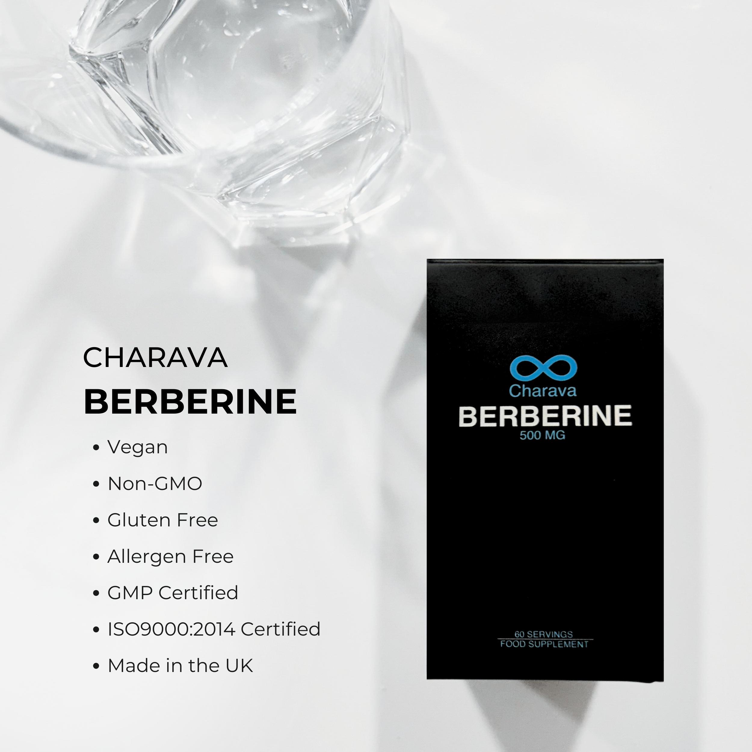 Charava Europe Berberine 500mg vegan nongmo box made in UK